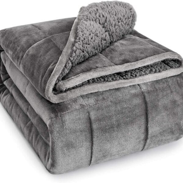 Wemore Sherpa Fleece Weighted Blanket for Adult, 15 lbs Dual Sided Cozy Fluffy Heavy Blanket, Ultra Fuzzy Throw Blanket with Soft Plush Flannel Top, 48 x 72 inches, Grey on Both Sides