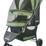 ROODO 3 Wheel Pet Stroller Best Lightweight Foldable Compact Portable Jogger All Terrain Travel Pet Gear Puppy Kitty Stroller for up to 30lbs Medium Small Dogs and Cats(Green)