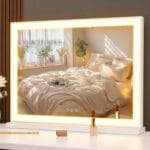 Makeup Mirror with Lights, Large Lighted Vanity Mirror, Light Up Mirror with Smart Touch 3 Colors Dimmable, Tabletop Mirror for Makeup Desk, 22.8" x 18", White