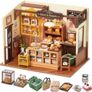 Rolife DIY Miniature Doll House Kit, Build Becka's Bakery Diorama House Building Set with LED Room Hobby Craft for Aduls Uniue Gifts for Teens