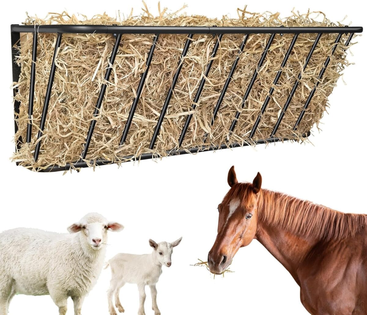 Hay Feeder for Horses,35.5'' Long Hay Rack with 20 Gallon Large Capacity,Heavy Duty Steel Wall Mounted Hay Feeder Rack for Horses,Goats,Sheep in Stable and Farm