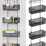 HapiRm Over The Door Organizer - Hanging Door Organizer with 4 Metal Large Capacity Baskets and Adjustable Coat Hook for Bathroom Bedroom Kitchen Pantry Closet Cabinet