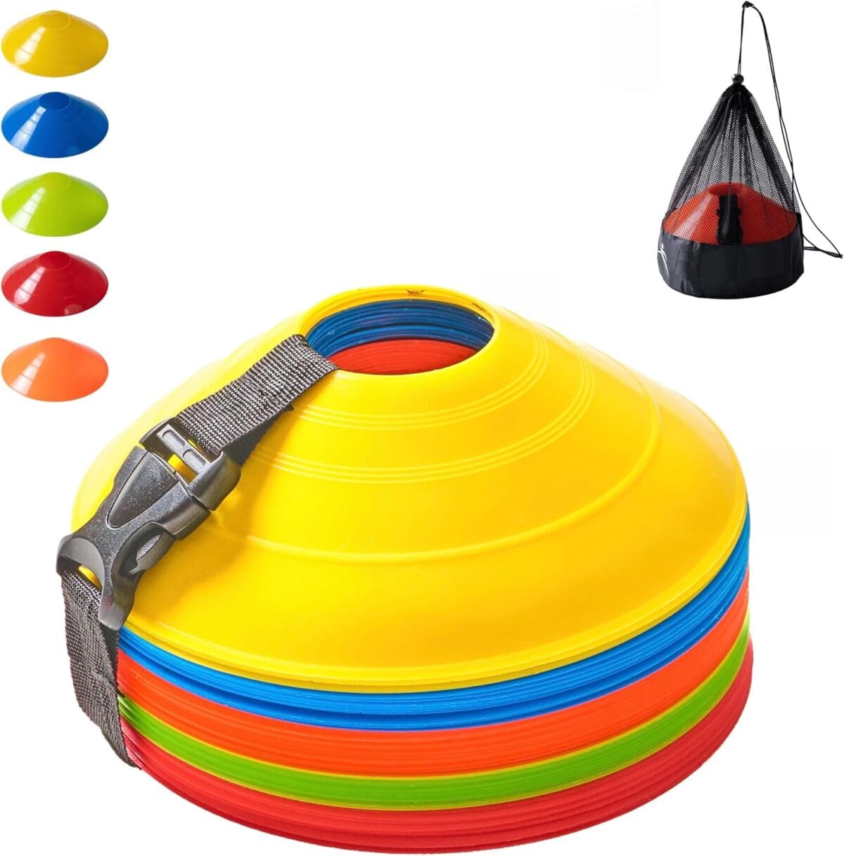 Flexible Soccer Cones (Set of 50/40/25) with Mesh Bag & Strap, Unbreakable Sports Cones for Soccer, Basketball, Football Training Equipment, Agility Soccer Cones for Drills Training