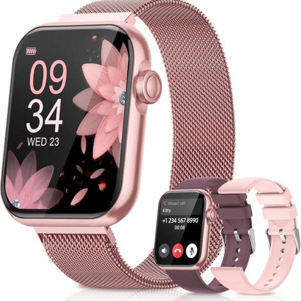 Smart Watches for Women, Health Fitness Watch for Android iPhone, Sleep/Heart Rate/SpO2/Blood Pressure Monitor, 1.85'' Smartwatch for Calls/SMS/Notifications, 100+ Sports Modes, 300+ Dials, 3 Bands