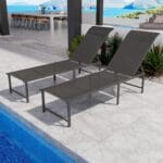 Outdoor Pool Lounge Chairs, 2 pcs Patio Aluminum Chaise Lounge, Five-Position Recliner Loungers for Poolside Yard Balcony Deck Beach (Grey)