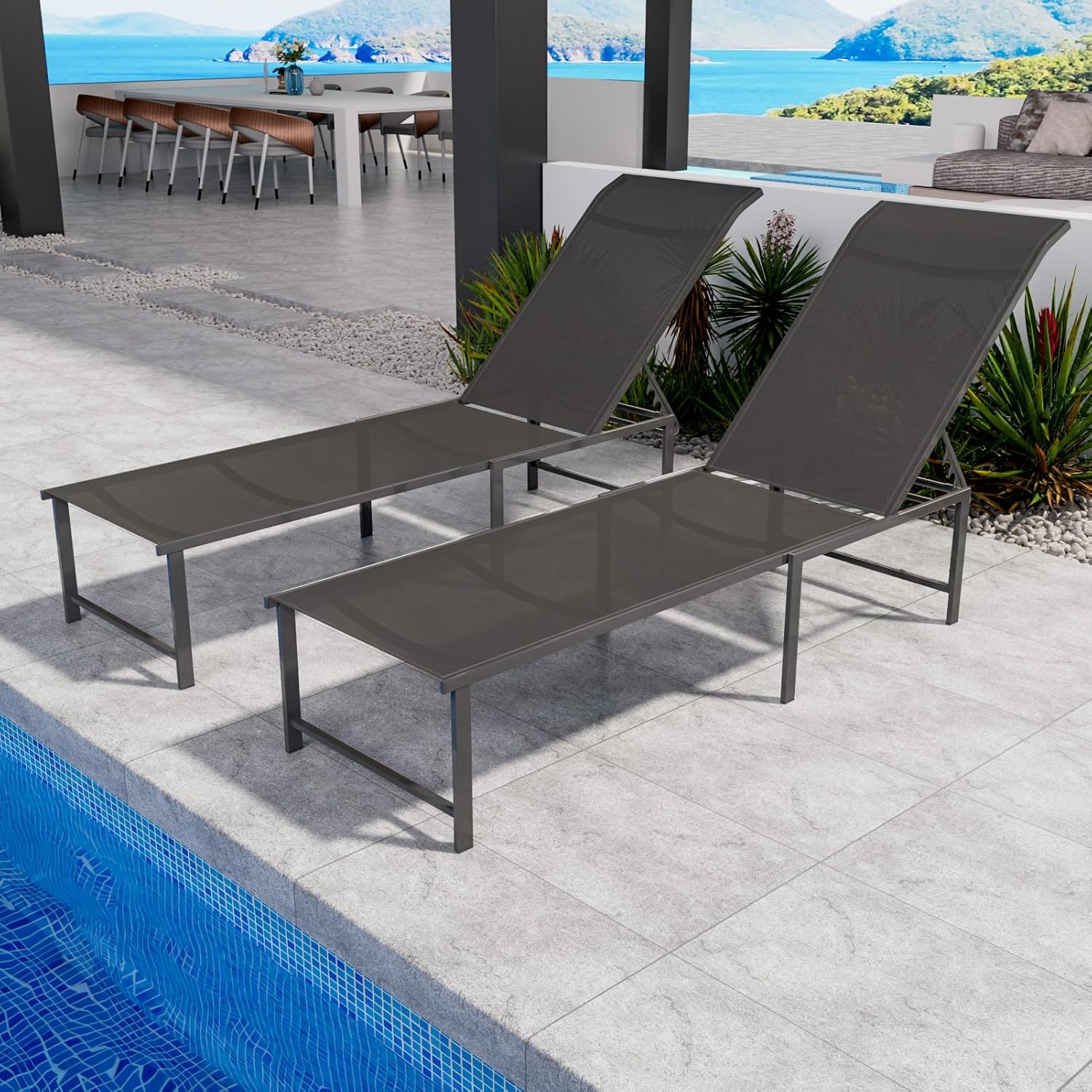 Outdoor Pool Lounge Chairs, 2 Pcs Patio Aluminum Chaise Lounge, Five Position Recliner Loungers For Poolside Yard Balcony Deck Beach (Grey) Outdoor Pool Lounge Chairs, 2 pcs Patio Aluminum Chaise Lounge, Five-Position Recliner Loungers for Poolside Yard Balcony Deck Beach (Grey)