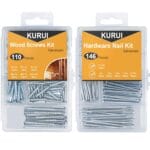 KURUI Hanging Nails and Wood Screws Assorted Kit 256PCS - 110 Philips Flat Head Screws, 146 Picture Hanging Nails, 6 Sizes Small Screws Assortment With Organizer Box