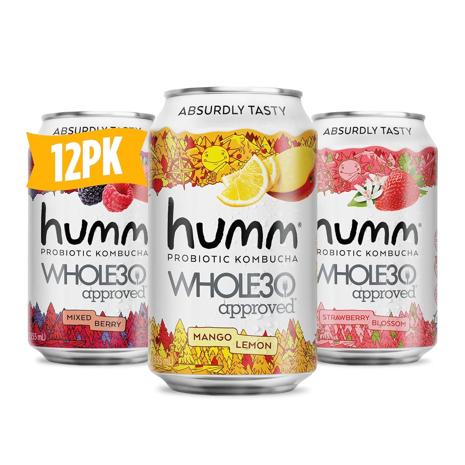 Humm Whole30 Approved Kombucha Variety Pack, Mango Lemon, Mixed Berry, Strawberry Blossom, Organic, Vegan & GMO Free (12 Pack) Humm Whole30 Approved Kombucha Variety Pack, Mango Lemon, Mixed Berry, Strawberry Blossom, Organic, Vegan & GMO Free (12 Pack)