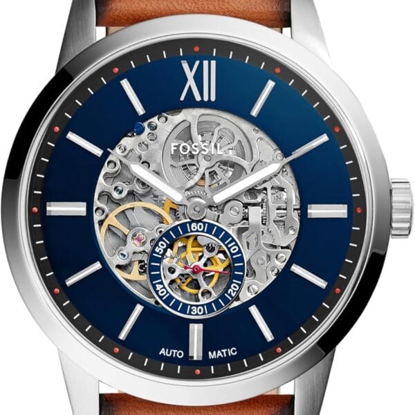 Fossil Men's Townsman Automatic Stainless Steel and Leather Two-Hand Skeleton Watch