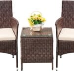 Devoko Patio Porch Furniture Sets 3 Pieces PE Rattan Wicker Chairs with Table Outdoor Garden Furniture Sets (Brown/Beige)
