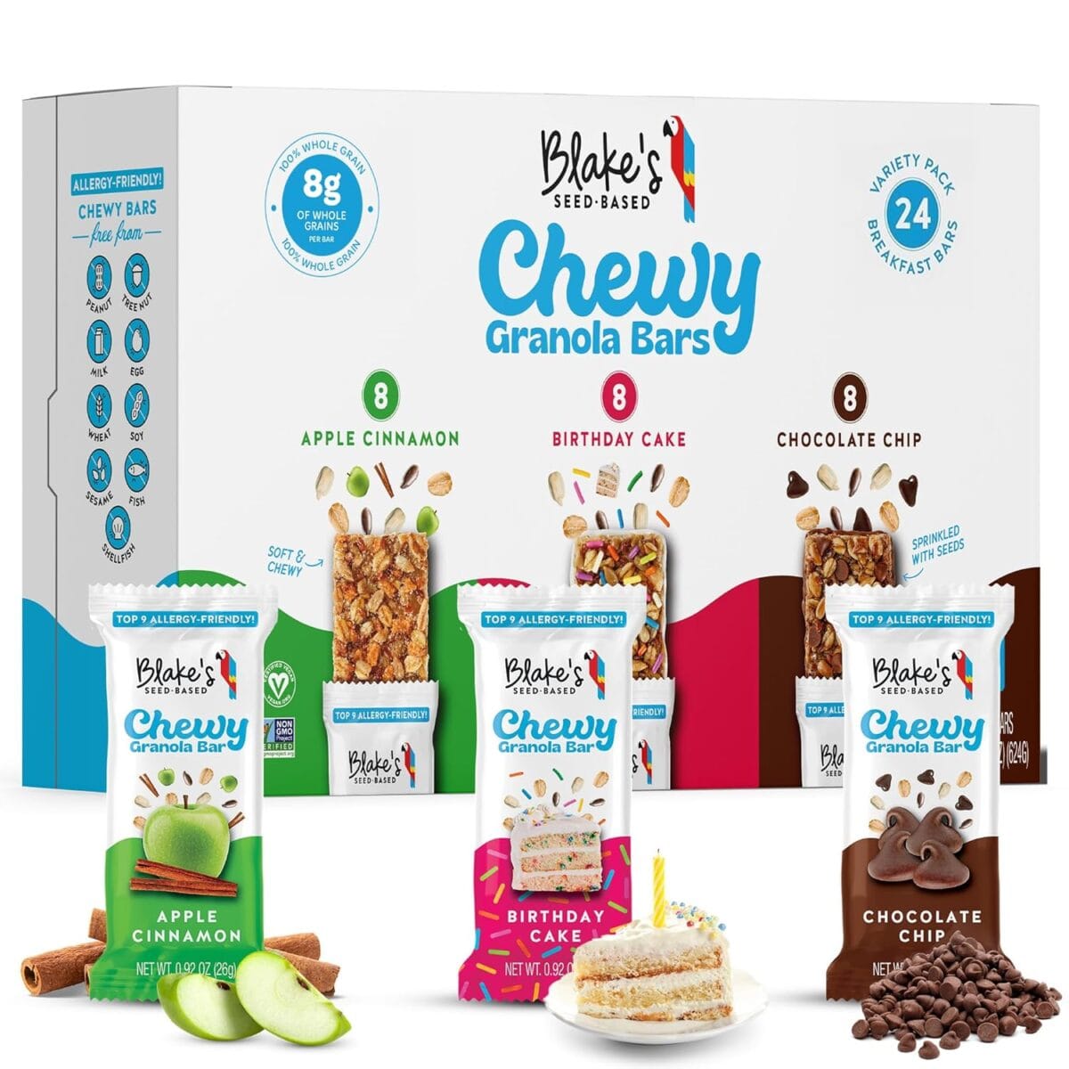 Blakes Seed Based Chewy Granola Bars  Variety Pack (24 Count), Vegan, Gluten Free, Nut Free & Dairy Free, Healthy Snacks for Kids or Adults, School Safe, Low Calorie Soy Free Snack