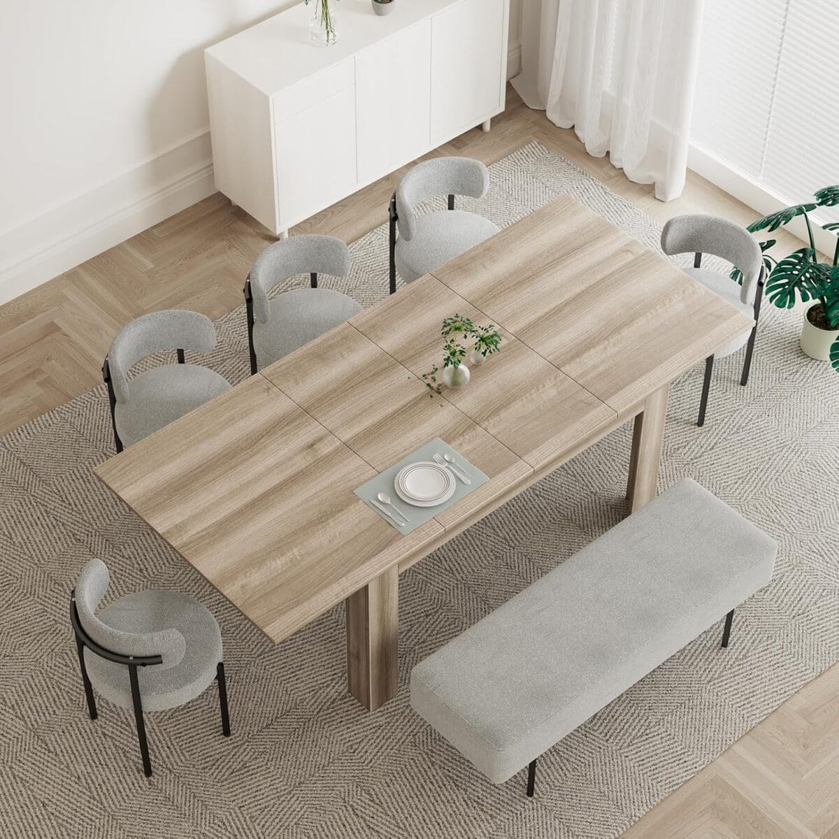 Extendable Dining Room Table for 6-10 Person, Plank and Beam Farmhouse Large Rectangular Kitchen Tables for Living Meeting Room (Oak)
