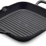 GreenPan x Bobby Flay Cast Iron Pre-Seasoned 11 Square Grill Pan, Helper Handles, Professional Grade Heavy Duty, Induction Suitable, Versatile Stovetop, Oven, BBQ & Fire, Indoor/Outdoor Use, Black