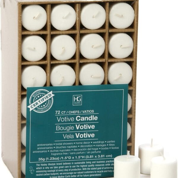 Hosley Unscented White Votive Candles, 72-Pack Clean-Burning, Long-Lasting 10-12 Hour Burn Ideal for Weddings, Home Dcor, Spa, Events Bulk Value for Versatile Use