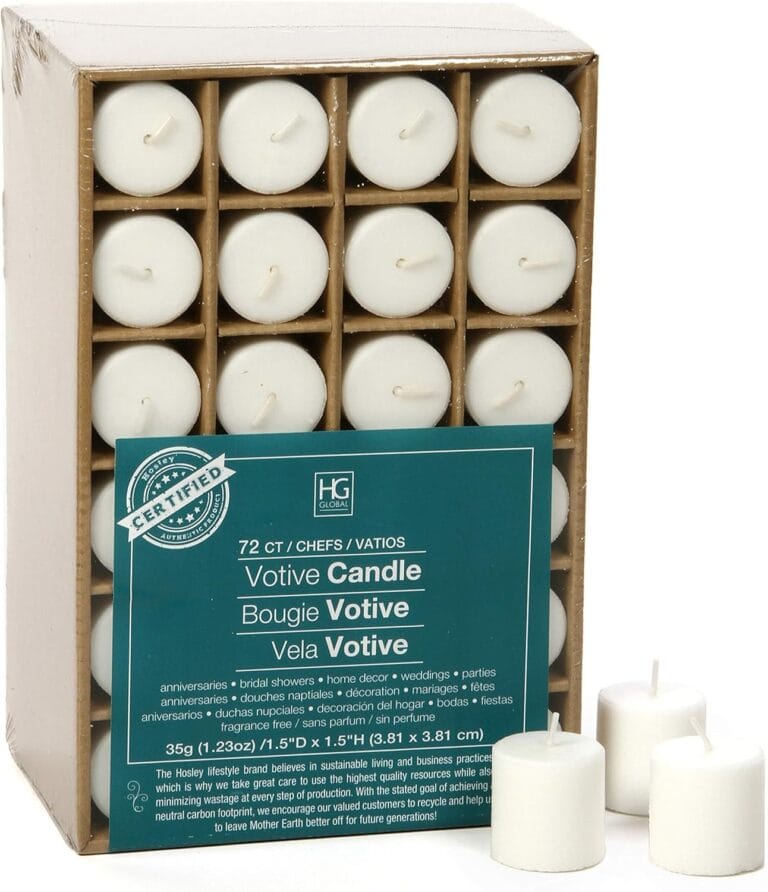 Hosley Unscented White Votive Candles, 72-Pack  Clean-Burning, Long-Lasting 10-12 Hour Burn  Ideal for Weddings, Home Dcor, Spa, Events  Bulk Value for Versatile Use