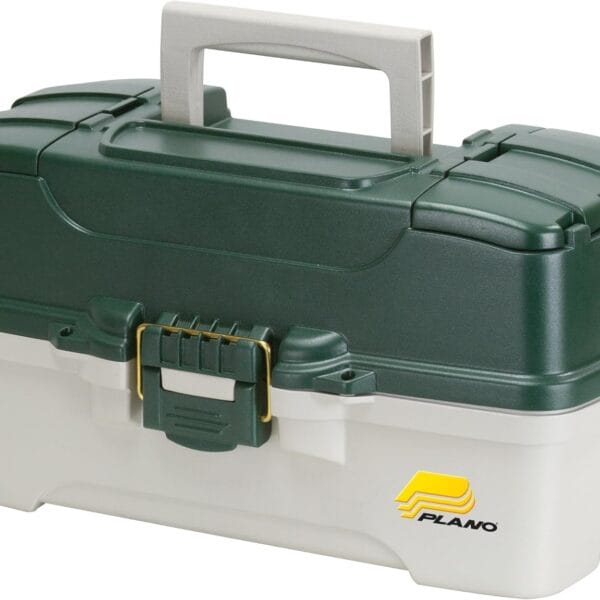 Plano 3-Tray Tackle Box with Dual Top Access, Dark Green Metallic/Off White, Premium Tackle Storage