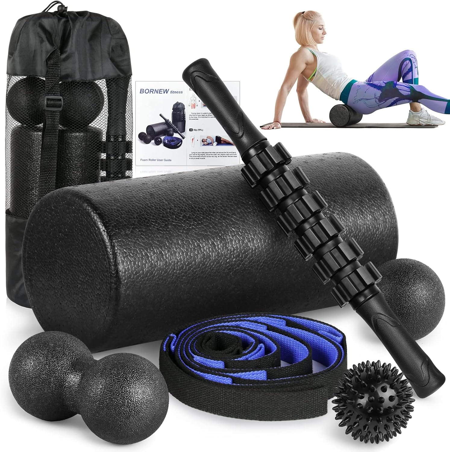 Foam Roller Set High Density Back Roller, Muscle Roller Stick,2 Foot Fasciitis Ball, Stretching Strap, Massage Ball For Whole Body Physical Therapy & Exercise, Yoga, Back Pain, Leg, Deep Tissue Foam Roller Set - High Density Back Roller, Muscle Roller Stick,2 Foot Fasciitis Ball, Stretching Strap, Massage Ball for Whole Body Physical Therapy & Exercise, Yoga, Back Pain, Leg, Deep Tissue