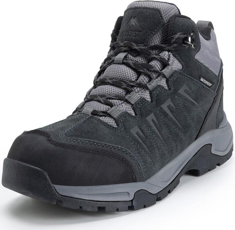 Men's Waterproof Hiking Boots Lightweight Comfortable Leather Mid Ankle Outdoor Trekking Boot