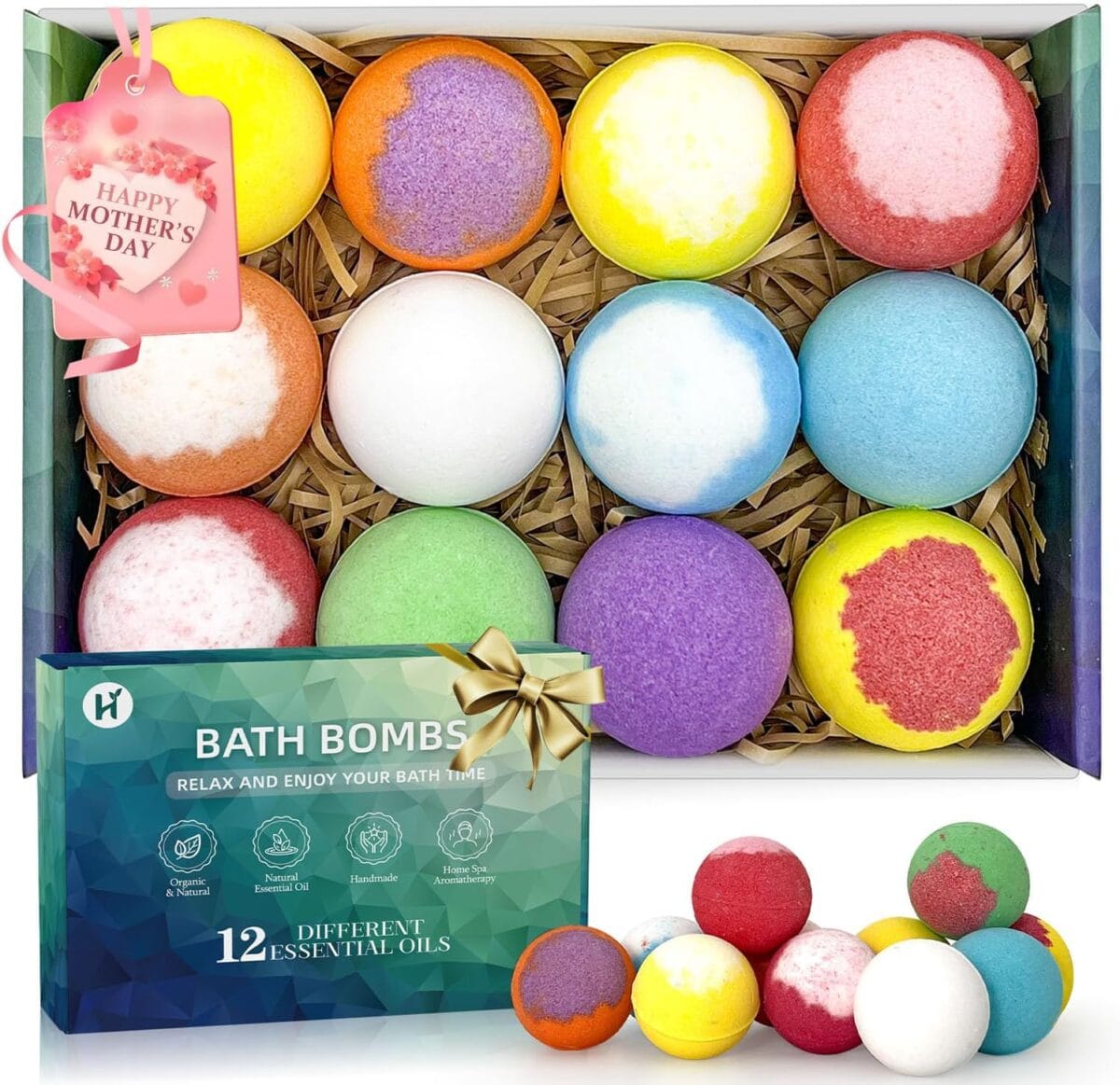 Bath Bombs Mothers Day Gifts for Women Mom Her Daughter Wife Set - 12Pack Handmade Natural & Organic, Spa Relaxing Birthday Gifts for Men, Aromatherapy Bubble Bath, Amazing Present for Wife & Kids