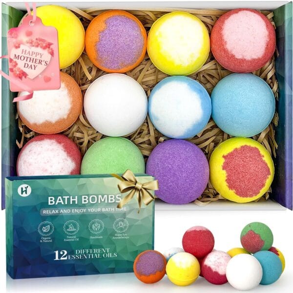 Bath Bombs Mothers Day Gifts for Women Mom Her Daughter Wife Set - 12Pack Handmade Natural & Organic, Spa Relaxing Birthday Gifts for Men, Aromatherapy Bubble Bath, Amazing Present for Wife & Kids
