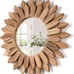 Honiway Wall Mirror Decorative 12 inch Rustic Wood Mirror Sunburst Boho Mirror for Entryway Bedroom Living Room Bathroom House Warming Gifts New Home Essential Carbonized Black