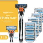 Amazon Basics 5-Blade MotionSphere Razor for Men with Dual Lubrication and Precision Trimmer, Handle & 16 Cartridges, Cartridges fit, Razor Handles only, 17 Piece Set, Black
