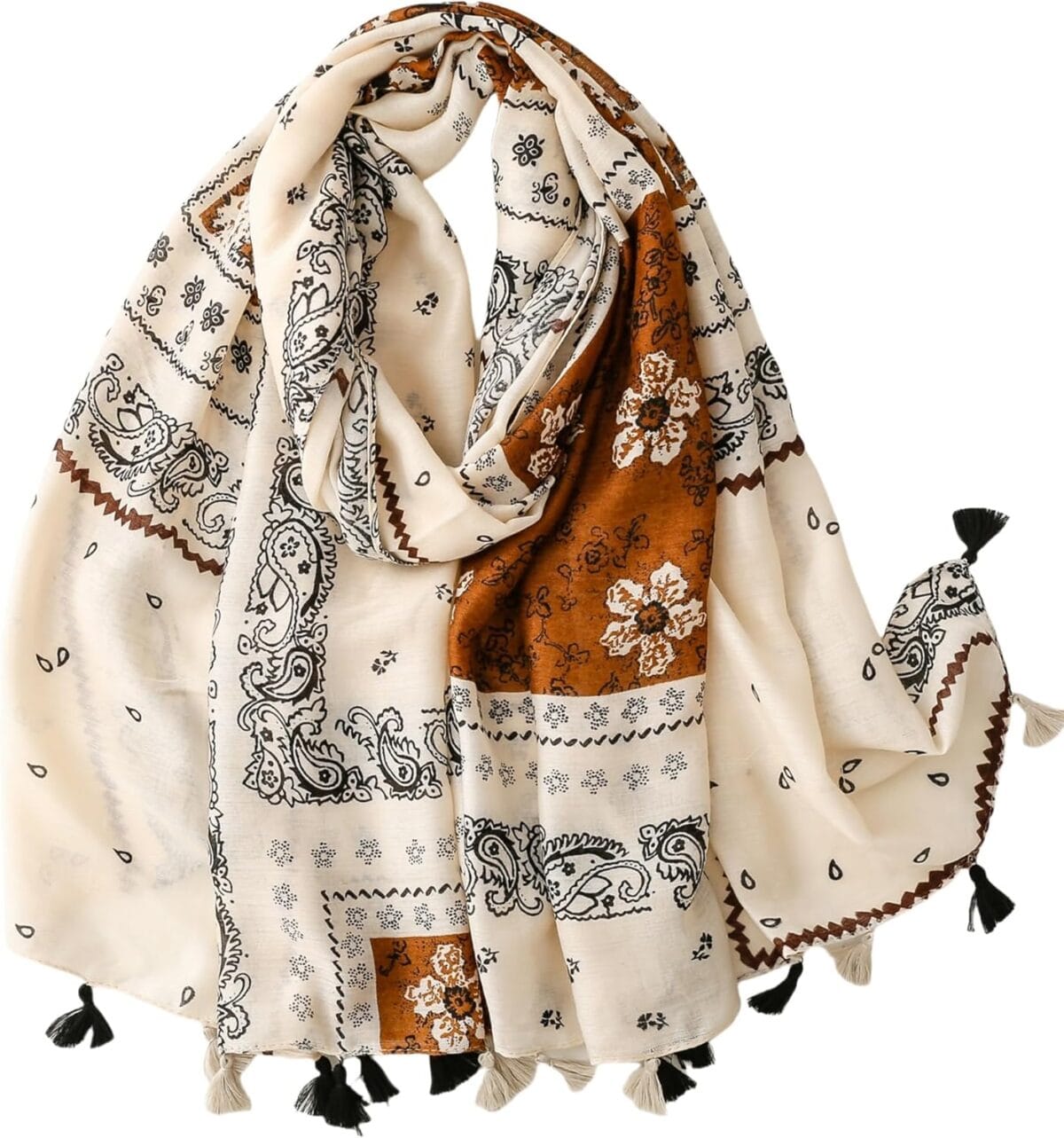 Travel Boho Scarf for Women Casual Lightweight Pashmina Scarves Fashion Multicolor Shawl Wraps with Fringed Beads