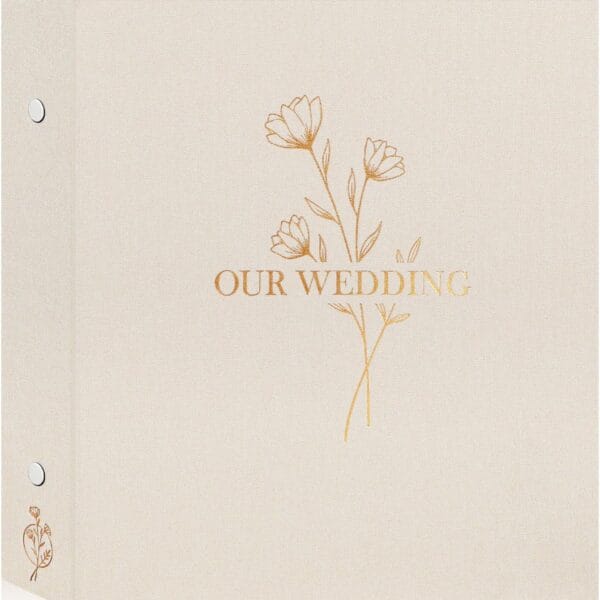 Lanpn Wedding Photo Album 4x6 600 Pocket Photos Slip in, Linen Cover Large Capacity Newlywed Marriage Album Hold 600 Horizontal Vertical Photos (Flower, Beige)