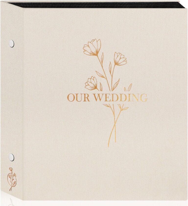 Lanpn Wedding Photo Album 4x6 600 Pocket Photos Slip in, Linen Cover Large Capacity Newlywed Marriage Album Hold 600 Horizontal Vertical Photos (Flower, Beige)