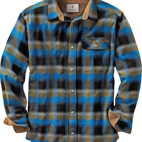 Legendary Whitetails Men's Buck Camp Flannel, Long Sleeve Plaid Button Down Casual Shirt, Corduroy Cuffs