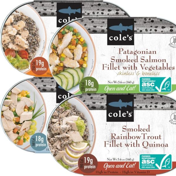 COLES Open & Eat Meals Variety Pack | 5.6 oz Hand-Packed Smoked Salmon & Trout with Quinoa & Vegetables | Ready to Eat Meals | High Protein, 4 Cans