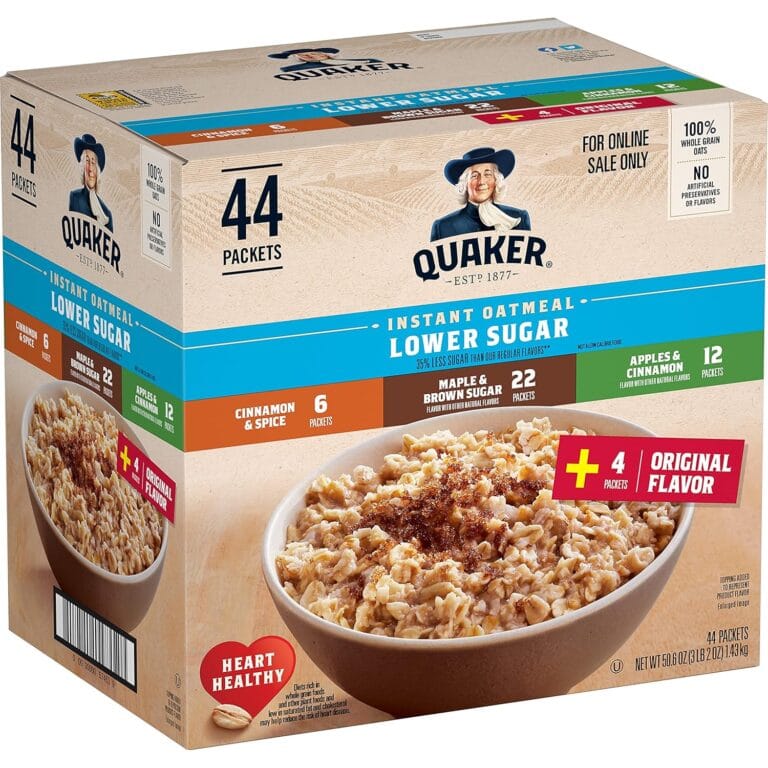 Quaker Instant Oatmeal Lower Sugar, 4 Flavor Variety Pack 44 Count (Pack of 1)