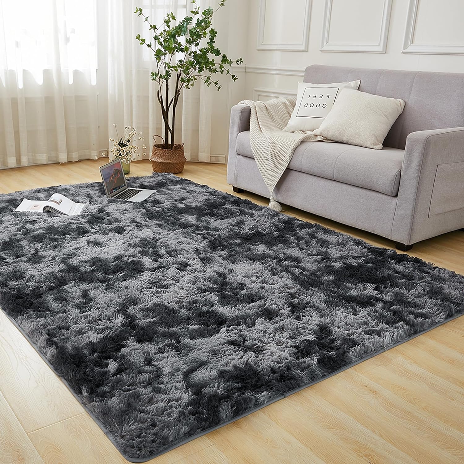 Andency 4x6 Shag Area Rug For Living Room, Tie Dyed Dark Grey Soft Fuzzy Plush Indoor Carpets For Bedroom, Non Skid Fluffy Faux Fur Rug For Room Andency 4x6 Shag Area Rug for Living Room, Tie-Dyed Dark Grey Soft Fuzzy Plush Indoor Carpets for Bedroom, Non Skid Fluffy Faux Fur Rug for Room
