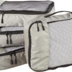 Amazon Basics Medium Packing Cubes for Travel, Packing Organizers, 4-Piece-Set With Double Zipper Pulls and Mesh Top Panel, 100% Durable Polyester, Gray, 13.8"L x 9.8"W x 3"H