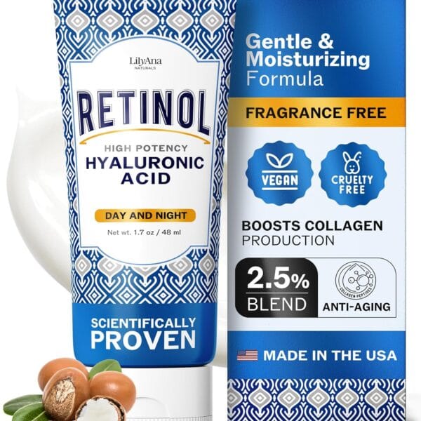 LilyAna Naturals Anti Aging Retinol Face Cream for Women Wrinkle & Neck Cream for Firming, Retinol Moisturizer for Face with Hyaluronic Acid, Hydrating Night Cream for Fine Lines, Collagen Boost