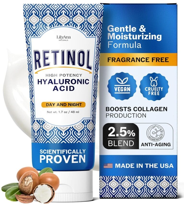 LilyAna Naturals Anti Aging Retinol Face Cream for Women  Wrinkle & Neck Cream for Firming, Retinol Moisturizer for Face with Hyaluronic Acid, Hydrating Night Cream for Fine Lines, Collagen Boost