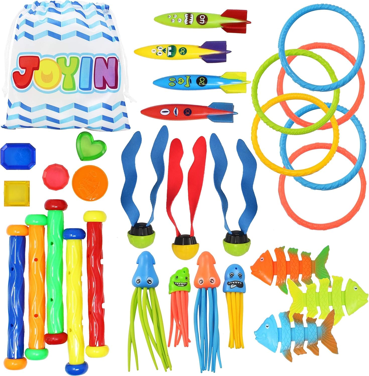 JOYIN 30 Pcs Diving Pool Toys For Kids Ages 3 12 Jumbo Set With Storage Bag Pool Games Summer Swim Water FishToys JOYIN 30 Pcs Diving Pool Toys for Kids Ages 3-12 Jumbo Set with Storage Bag Pool Games Summer Swim Water FishToys