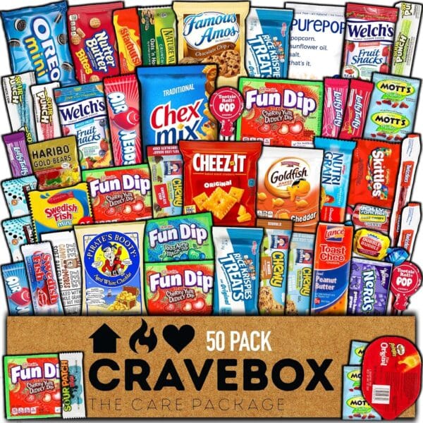 CRAVEBOX Snack Box (50 Count) Easter Variety Pack Gift Care Package Basket Adult Kid Guy Girl Women Men Birthday College Student Office Back to School