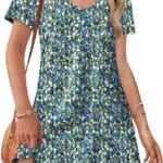 OFEEFAN Summer Dresses for Women 2025 Loose V Neck Short Sleeve Casual T Shirt Dress Sundresses Swimsuit Coverup with Pockets