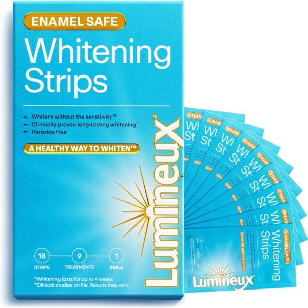 Lumineux Teeth Whitening Strips 9 Treatments Peroxide Free - Enamel Safe for Whiter Teeth - Whitening Without The Sensitivity - Dentist Formulated - Sensitivity Free