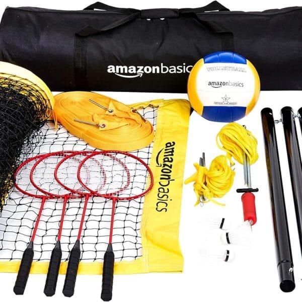 Amazon Basics Outdoor Volleyball and Badminton Combo Set