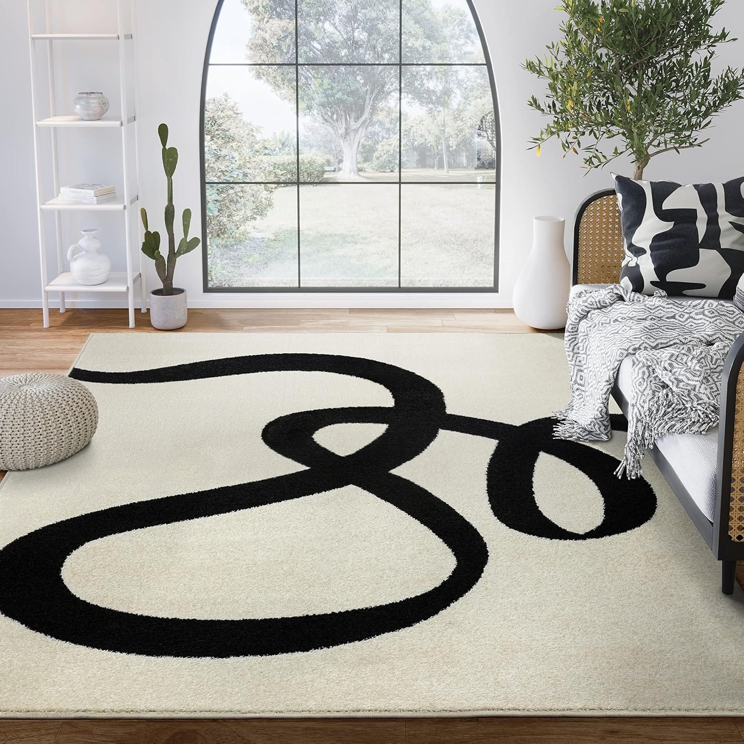 Abani Abstract Beige/Black Area Rug 5'x8' Modern Curved Line Design Deco Collection Easy To Clean Durable For High Traffic Areas Bedroom, Office & Kitchen Medium Pile Abani Abstract Beige/Black Area Rug - 5'x8' - Modern Curved Line Design - Deco Collection - Easy to Clean - Durable for High Traffic Areas - Bedroom, Office & Kitchen - Medium Pile