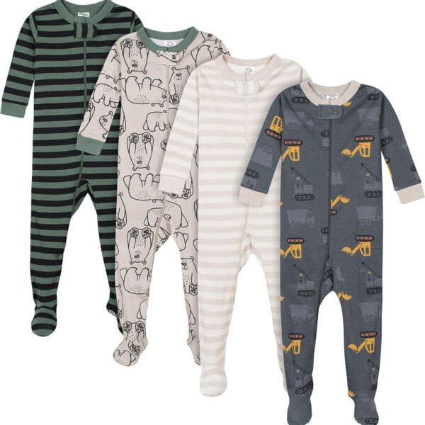 4-Pack Boys Safari Animals & Crab Snug Fit Footed Cotton Pajamas