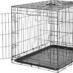 Amazon Basics Durable, Foldable, Collapsible, Portable Metal Wire Dog Crate with Tray, Single Door with Divider Panel, Easy to Assemble & Clean, 36 x 23 x 25 in, Black