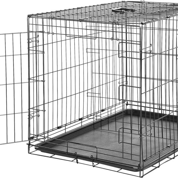 Amazon Basics Durable, Foldable, Collapsible, Portable Metal Wire Dog Crate with Tray, Single Door with Divider Panel, Easy to Assemble & Clean, 36 x 23 x 25 in, Black