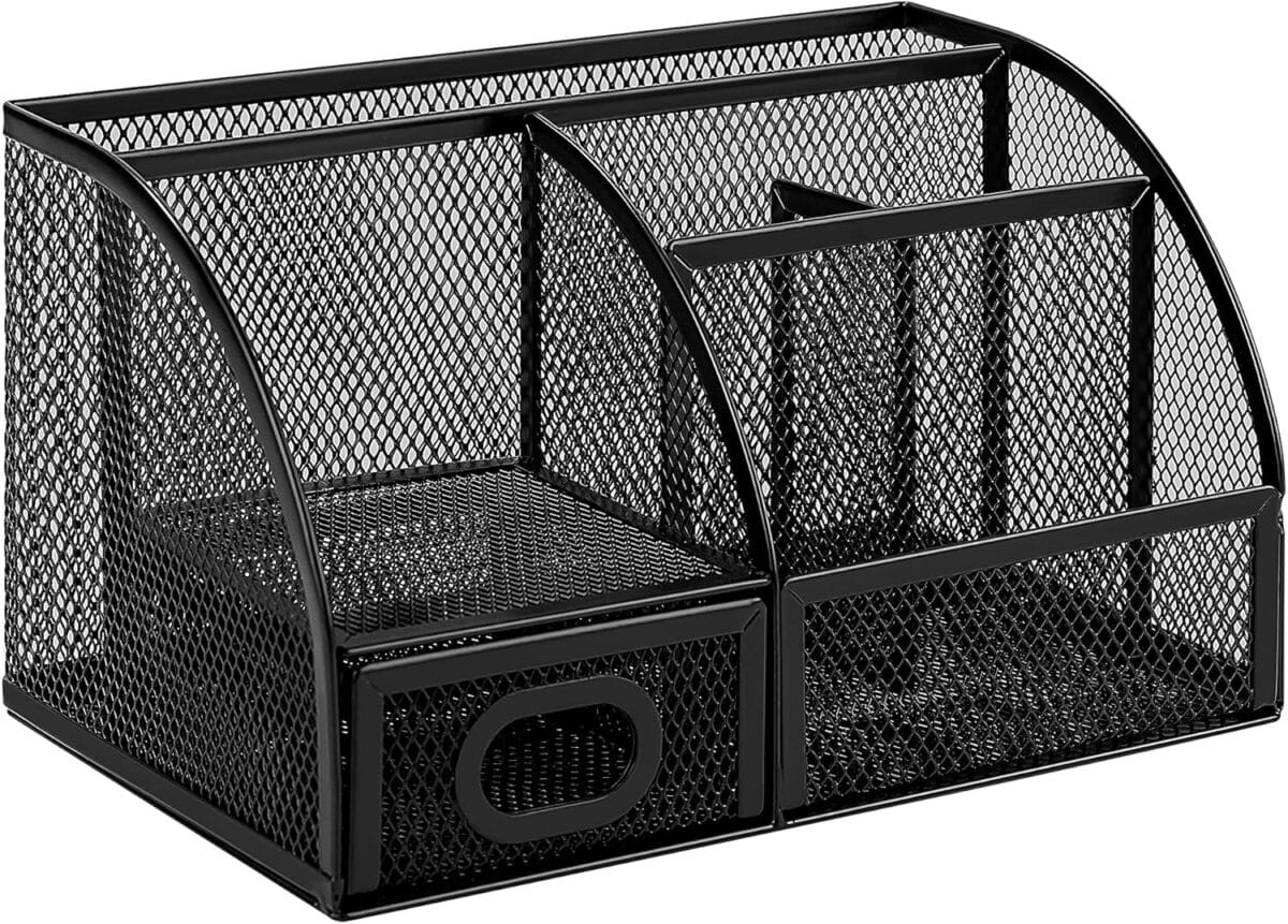 Amazon Basics Mesh Pen Holder and Organizer, Black, 9.1" x 5.9" x 5.5''