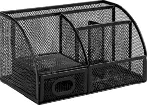 Amazon Basics Mesh Pen Holder and Organizer, Black, 9.1" x 5.9" x 5.5''