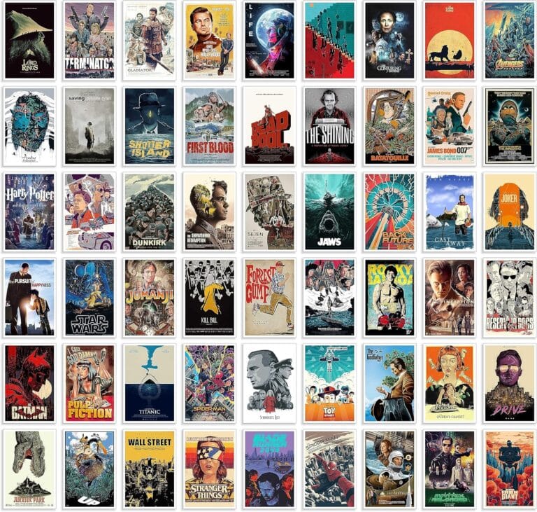 junkyard Vintage Hollywood Movies Wall Posters for room decoration collage kit aesthetic (Pack of 54, Size: 4x6 inch)