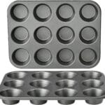 Amazon Basics Nonstick Round Muffin Baking Pan, 12 Cups, Set of 2, Gray, 13.9x10.55x1.22"