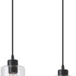 Modern Black Farmhouse Clear Glass Cylinder Pendant Light Fixture,Island Lights for Kitchen,Mini Pendant Lighting for Kitchen Island Decor - 4.75 Inch Shade 58 Inch Cord (Black 2 Pack)